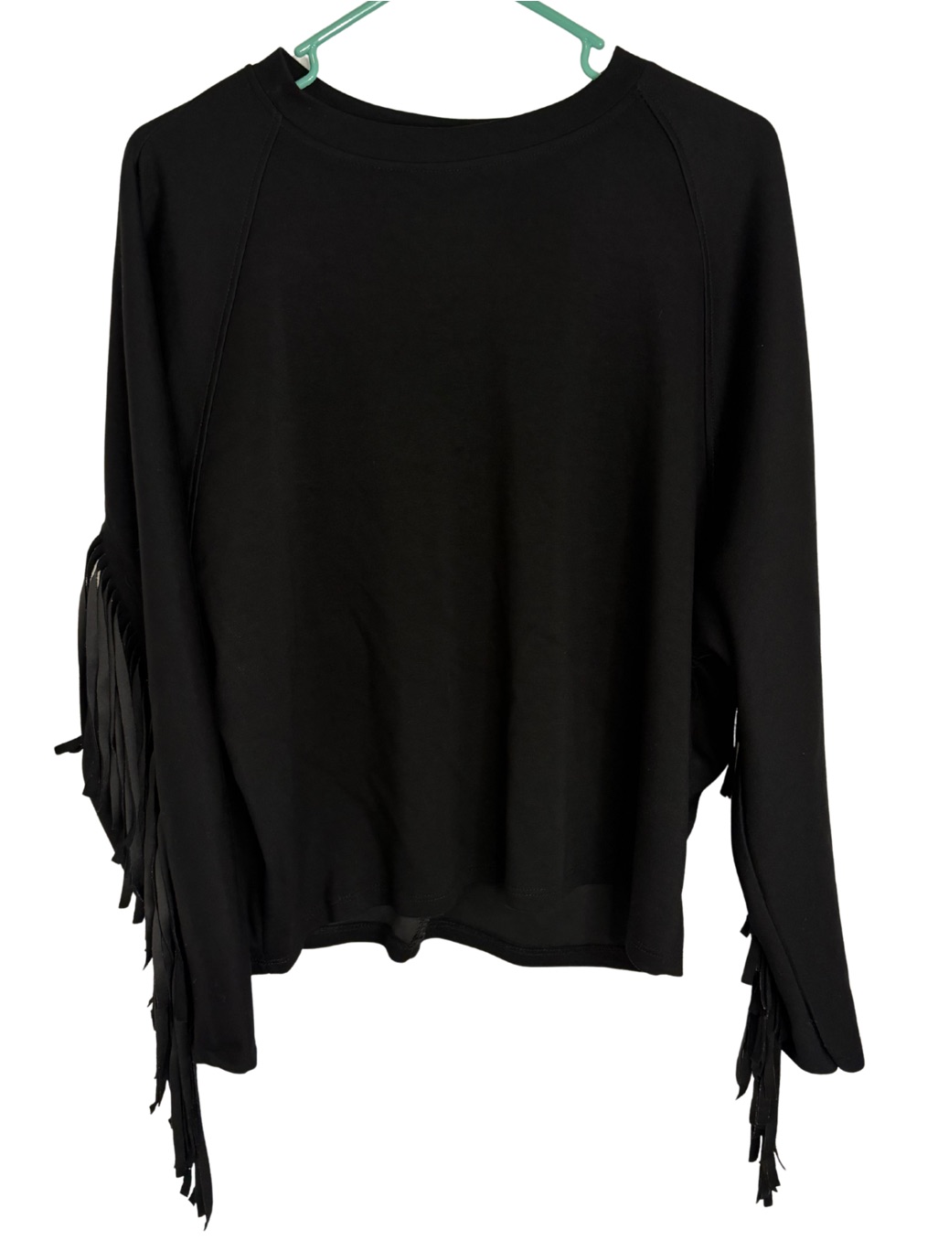 Bsb Jeans Women's Black Fringe Sleeve Long Sleeve Shirt Size Medium